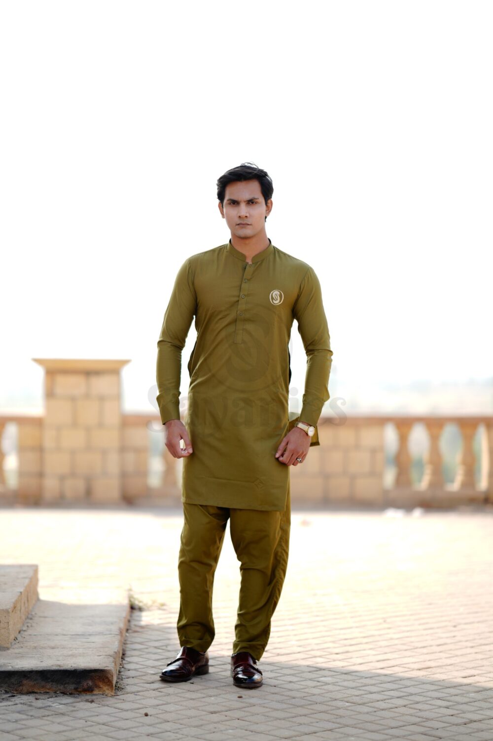 Men's Mehndi/Dark Brown Unstitched Kurta Shalwar